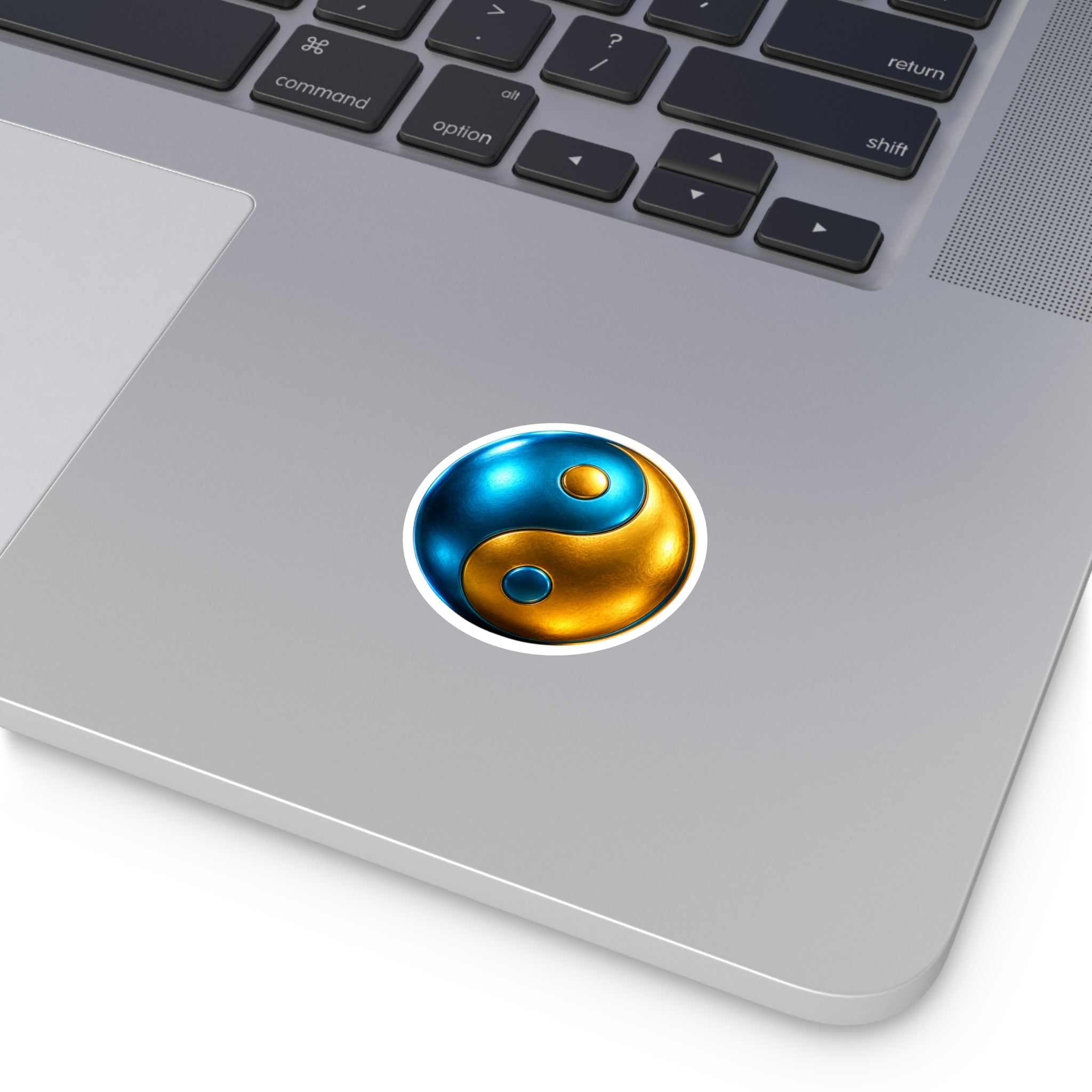 Metallic Blue & Gold Yin Yang Round Sticker — Indoor/Outdoor Vinyl