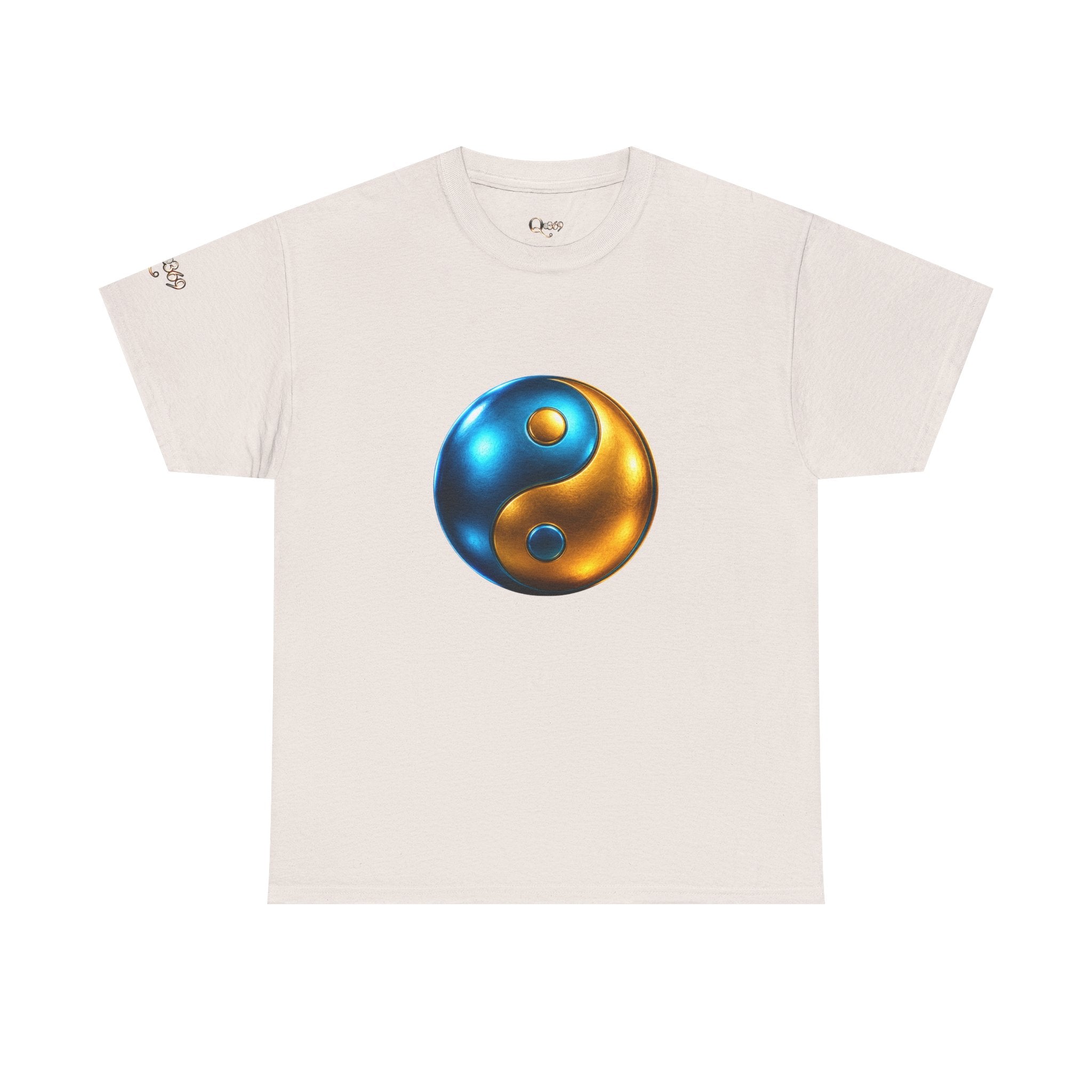 Yin Yang Metallic Graphic Tee — Blue & Gold Balance T-Shirt