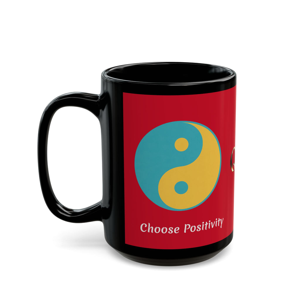 Positive Yin-Yang Black Mug — "Live a Positive Life" Motivational Coffee Cup