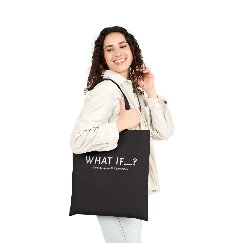 What If...? Tote bag | Text graphic canvas tote, black minimalist design