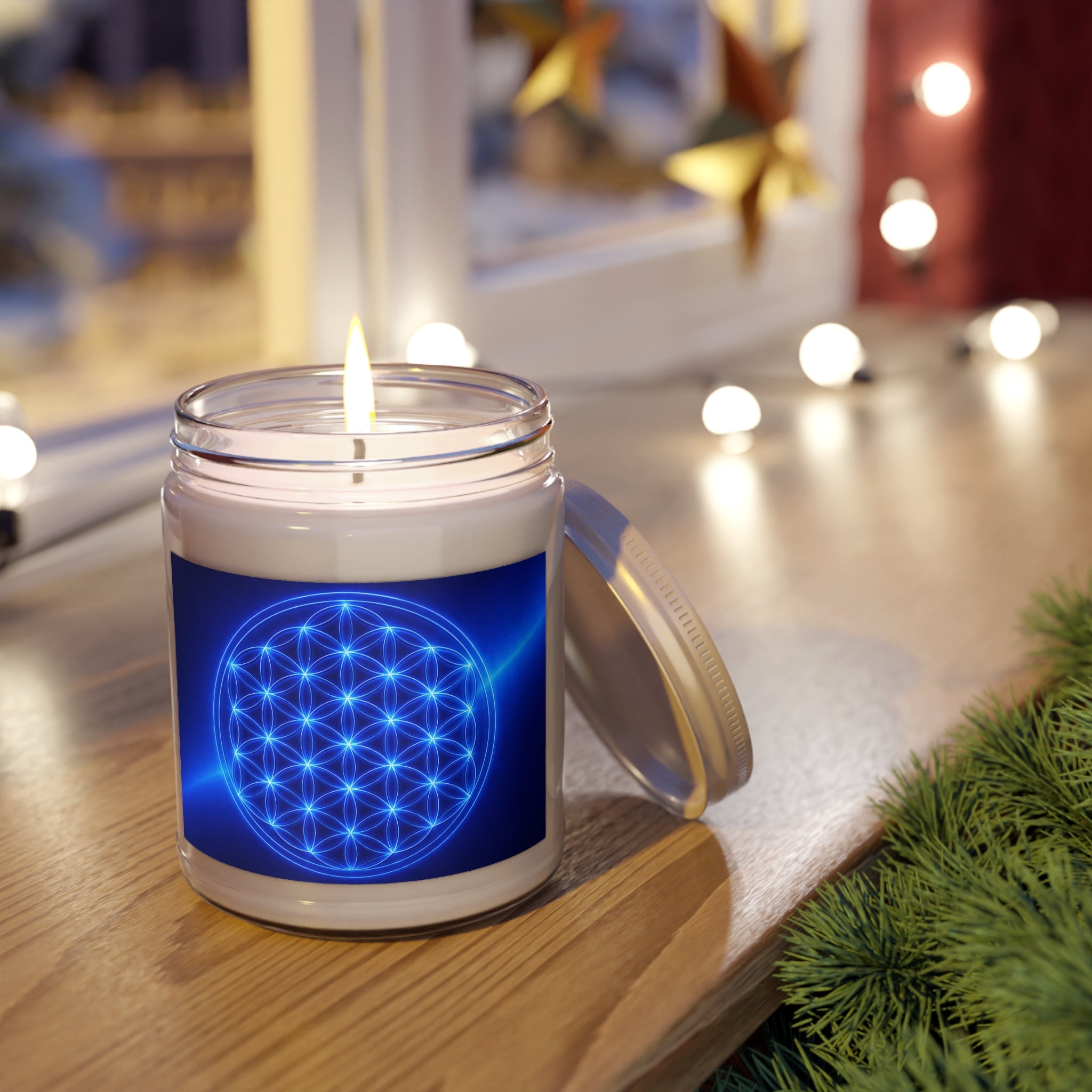 Soy Candle — Royal Blue Flower of Life Scented Jar (9 oz)