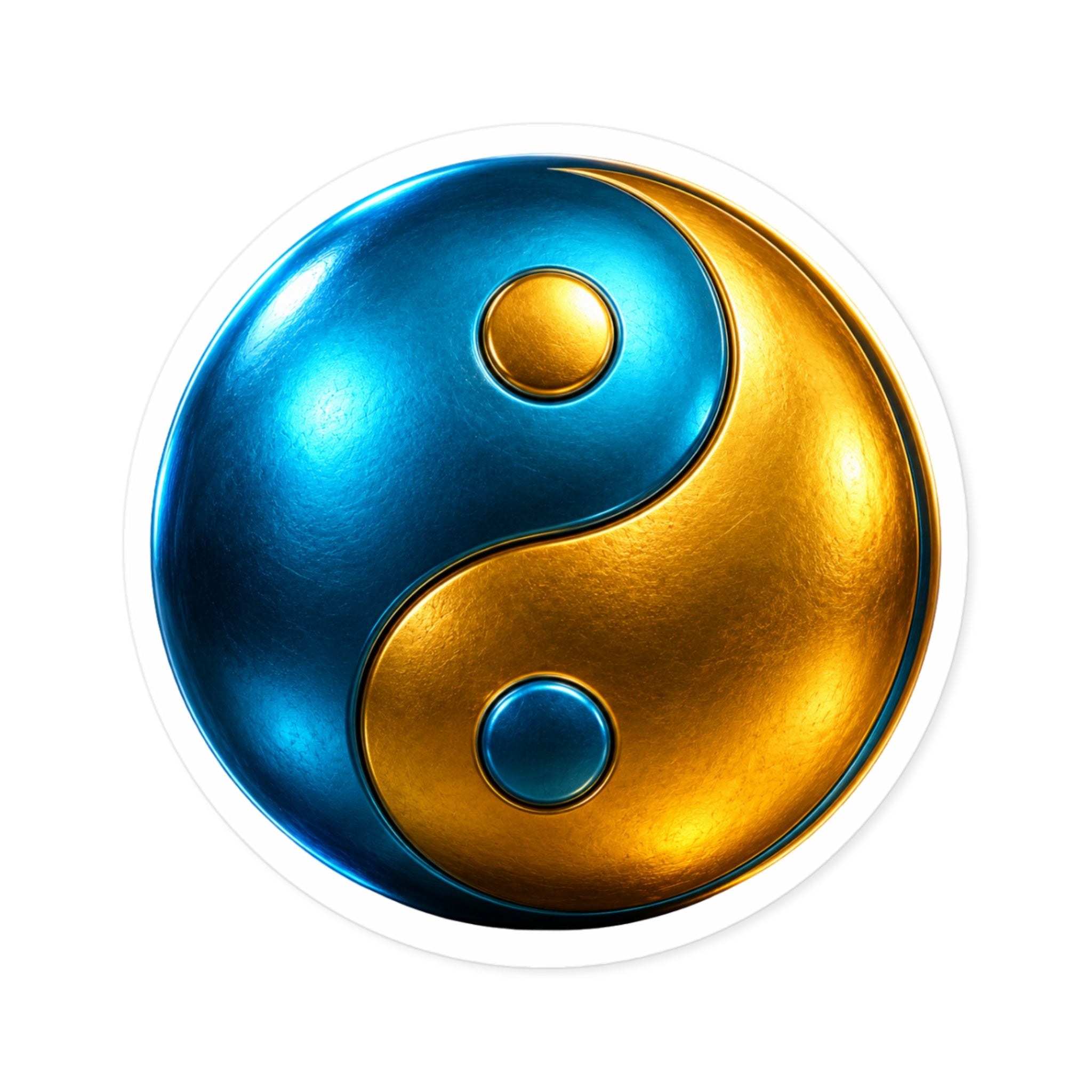 Metallic Blue & Gold Yin Yang Round Sticker — Indoor/Outdoor Vinyl