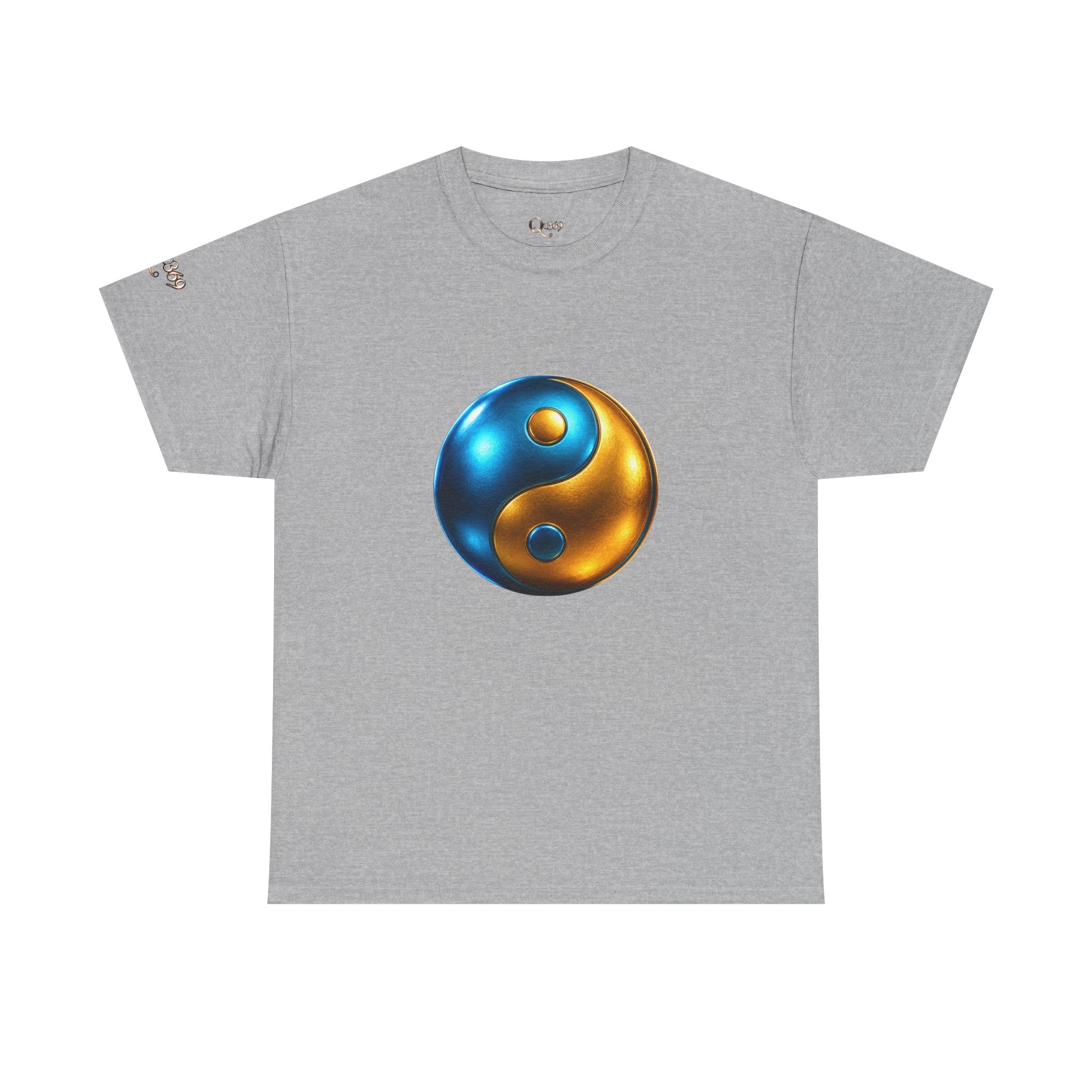 Yin Yang Metallic Graphic Tee — Blue & Gold Balance T-Shirt