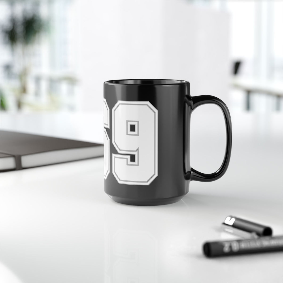 369 Retro Varsity Number Mug — Black Ceramic Sports Jersey Coffee Cup (11oz & 15oz)