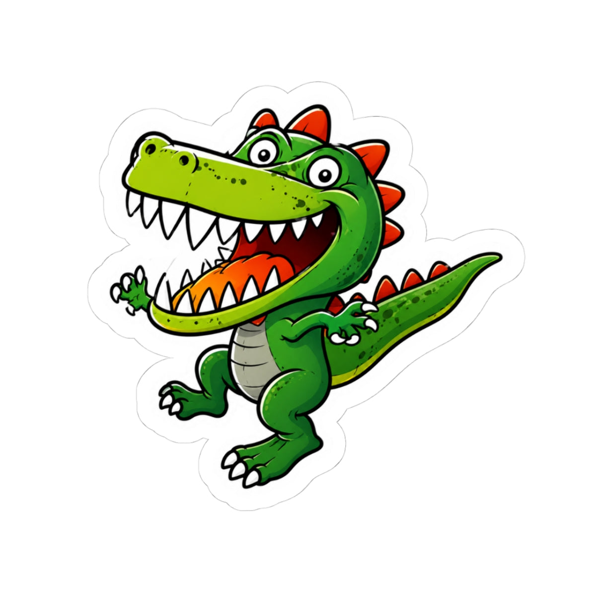 Cute Cartoon Crocodile Kiss-Cut Sticker — Funny Green Dino Laptop Decal