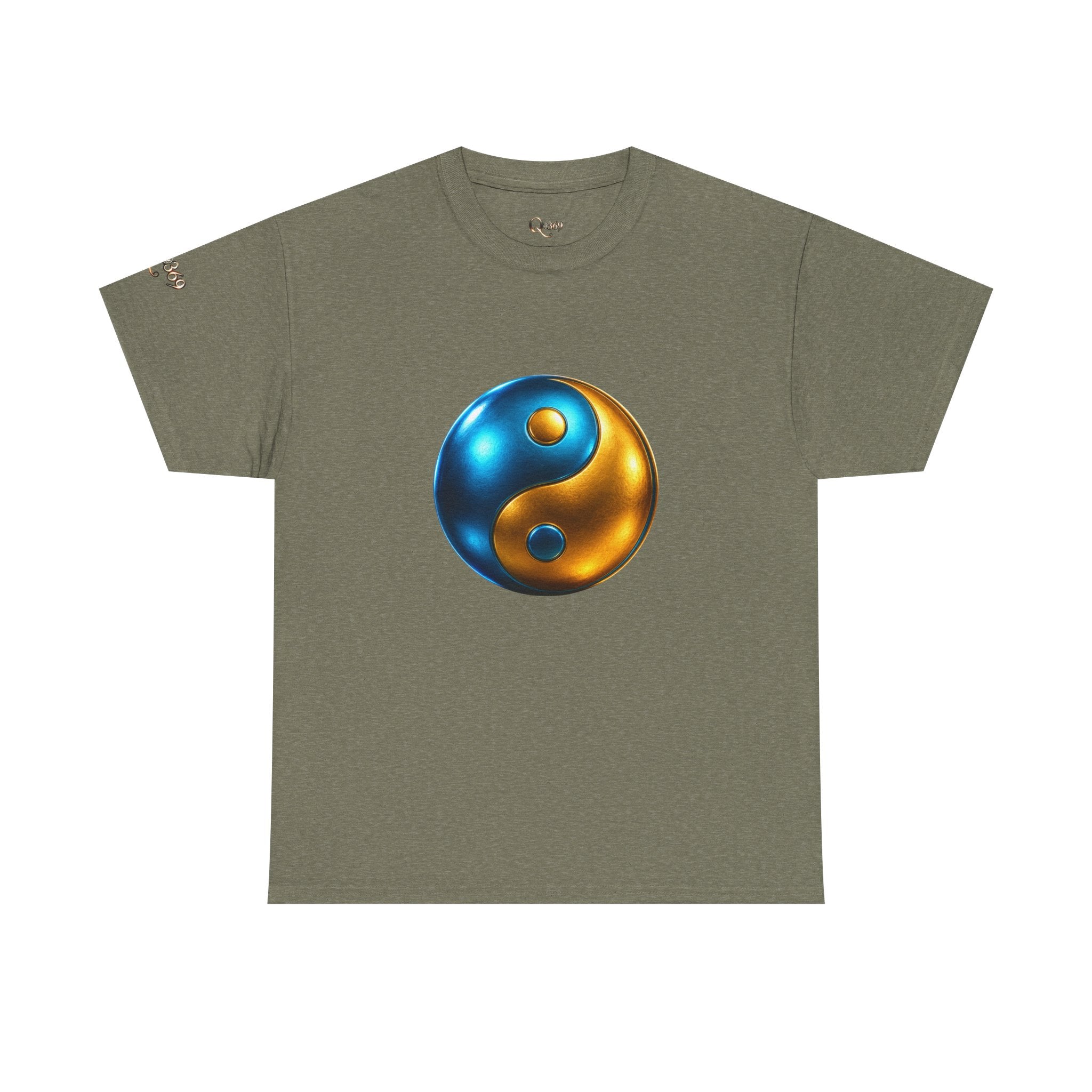 Yin Yang Metallic Graphic Tee — Blue & Gold Balance T-Shirt