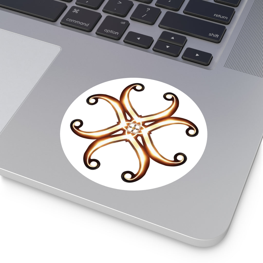 Honey-Gold Fleur Round Sticker — Decorative Laptop & Gear Decal
