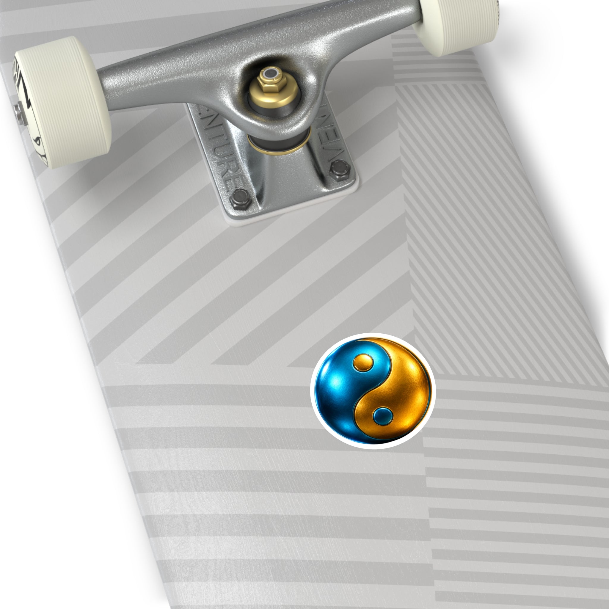 Metallic Blue & Gold Yin Yang Round Sticker — Indoor/Outdoor Vinyl