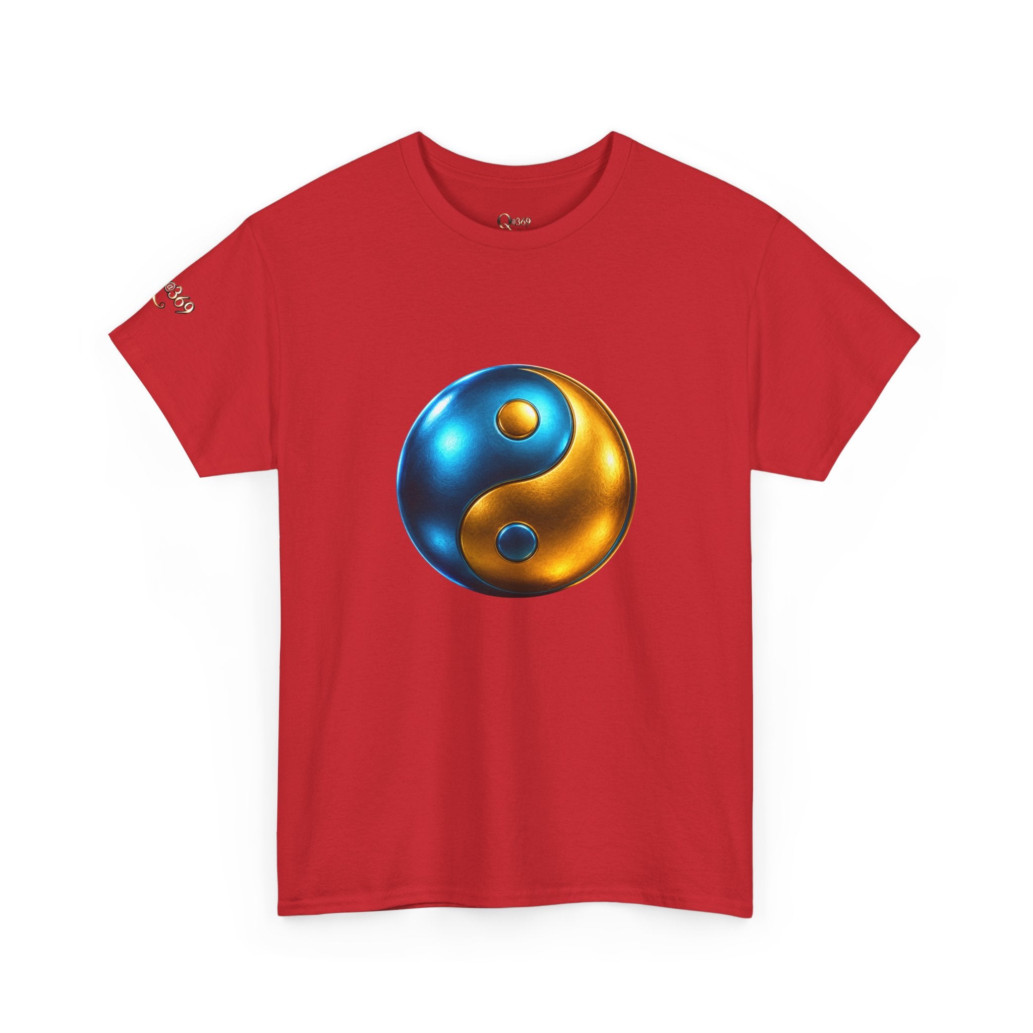 Yin Yang Metallic Graphic Tee — Blue & Gold Balance T-Shirt