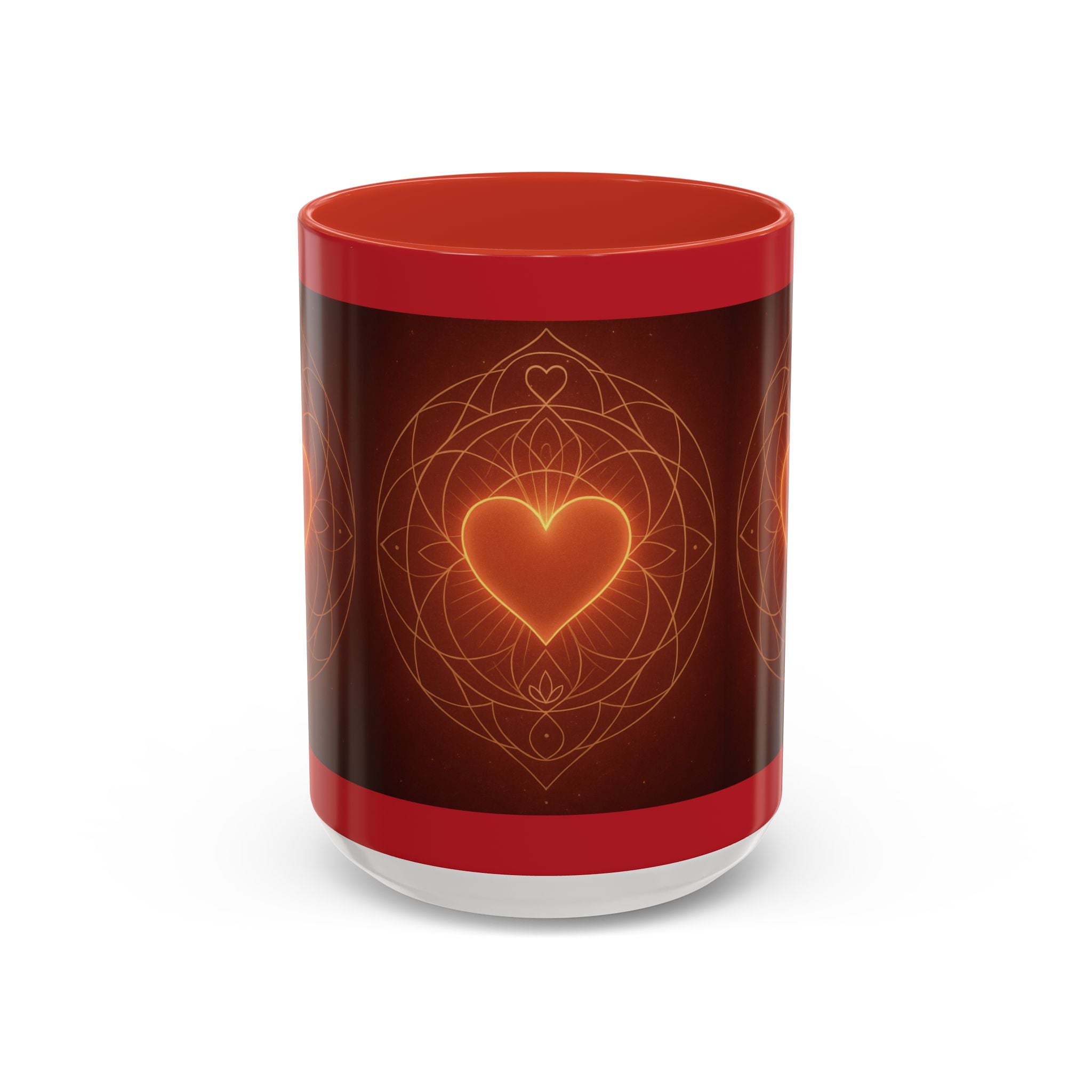 Heart Mandala Accent Coffee Mug — Glowing Love Ceramic Mug (11/15oz)
