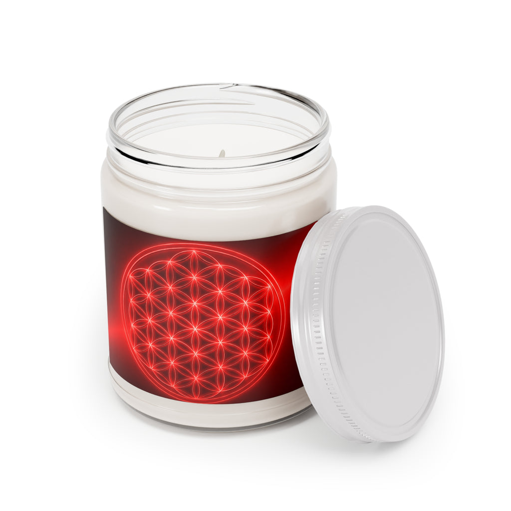 Red Geometric Flower of Life Soy Candle — 9oz Scented Jar with White Lid