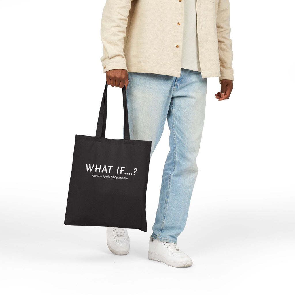 What If...? Tote bag | Text graphic canvas tote, black minimalist design