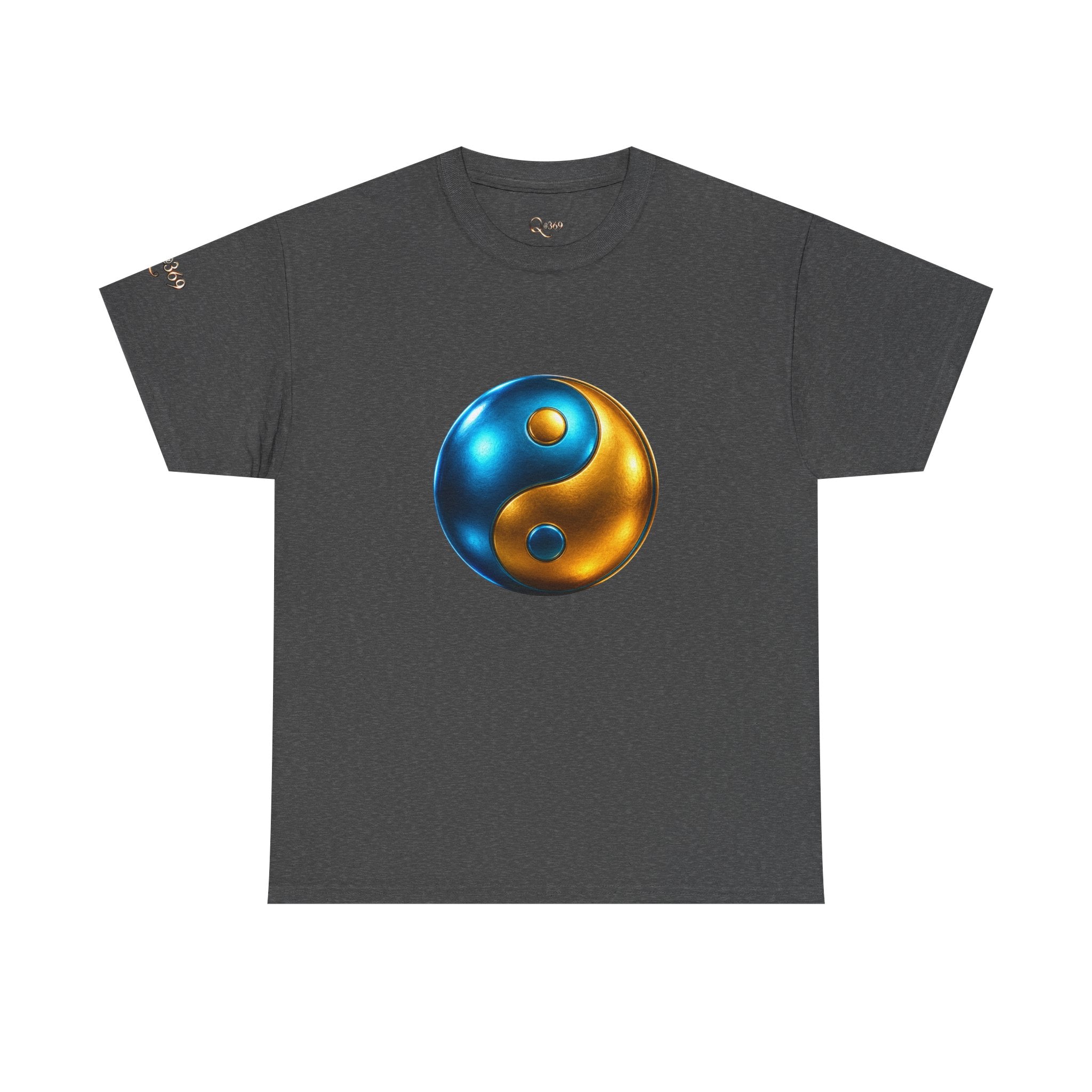 Yin Yang Metallic Graphic Tee — Blue & Gold Balance T-Shirt