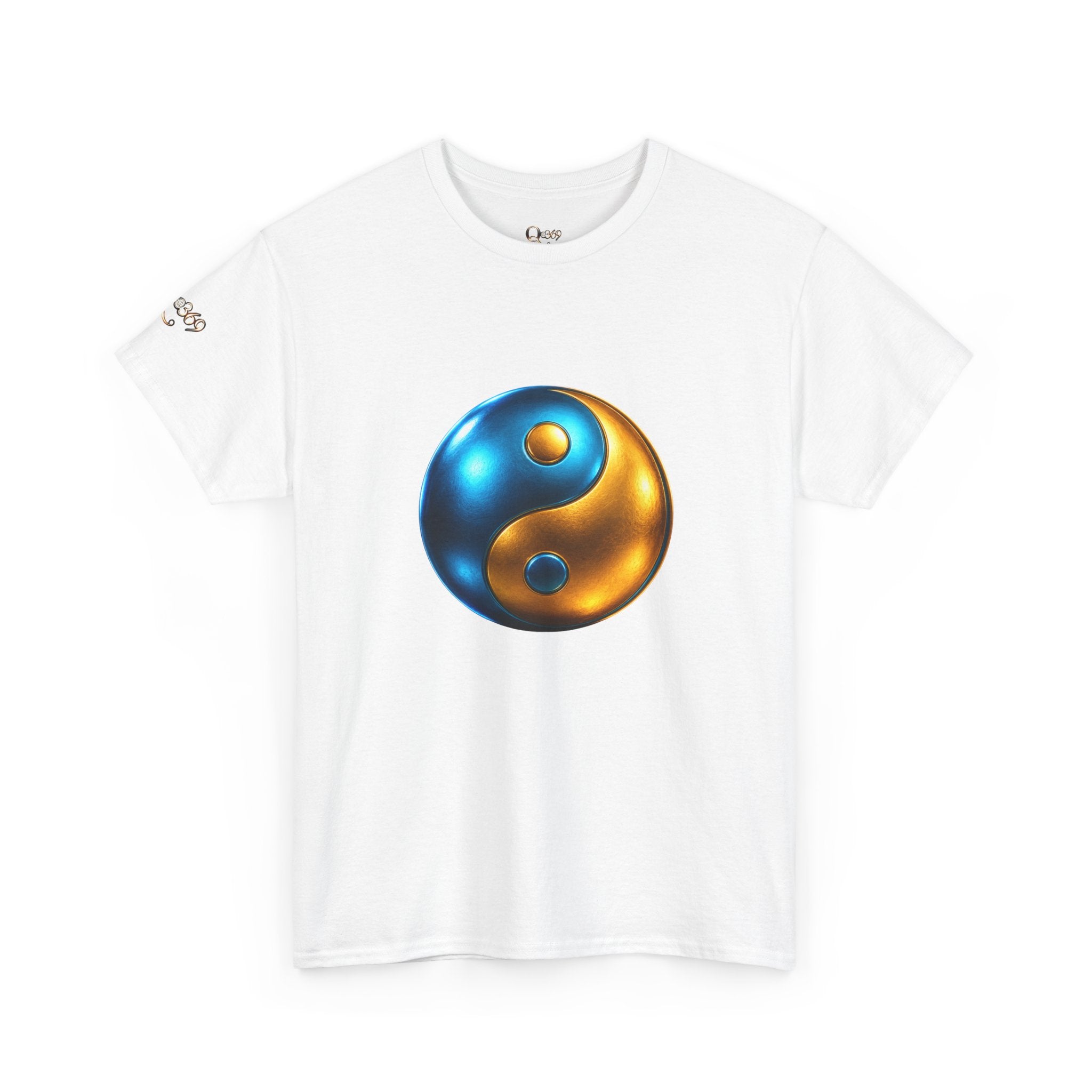 Yin Yang Metallic Graphic Tee — Blue & Gold Balance T-Shirt