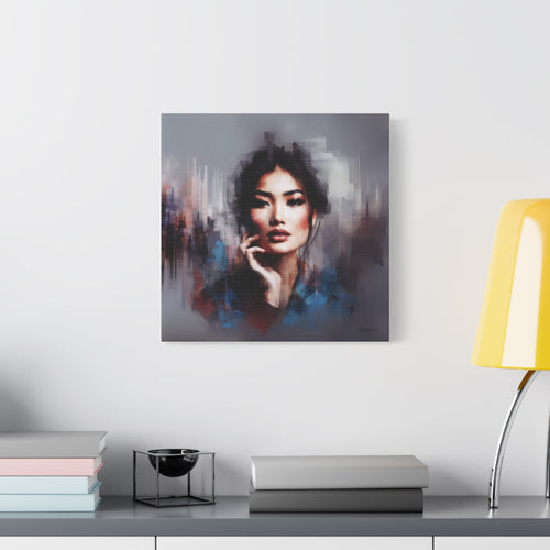 Abstract Portrait Canvas Art — Modern Asian Woman Matte Stretched Print