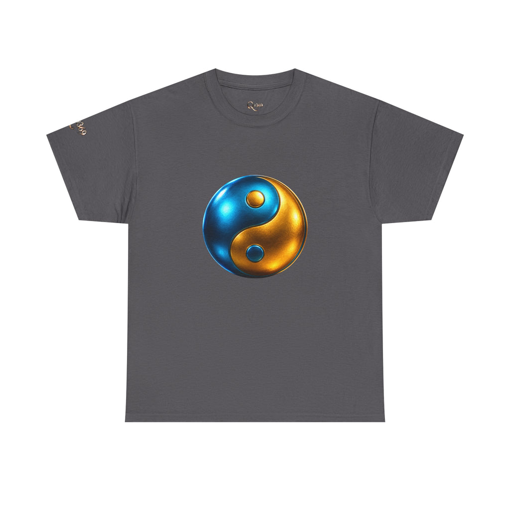 Yin Yang Metallic Graphic Tee — Blue & Gold Balance T-Shirt