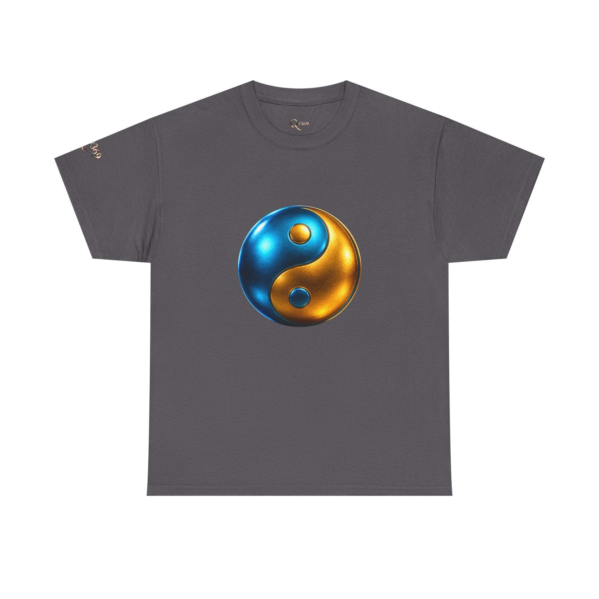 Yin Yang Metallic Graphic Tee — Blue & Gold Balance T-Shirt
