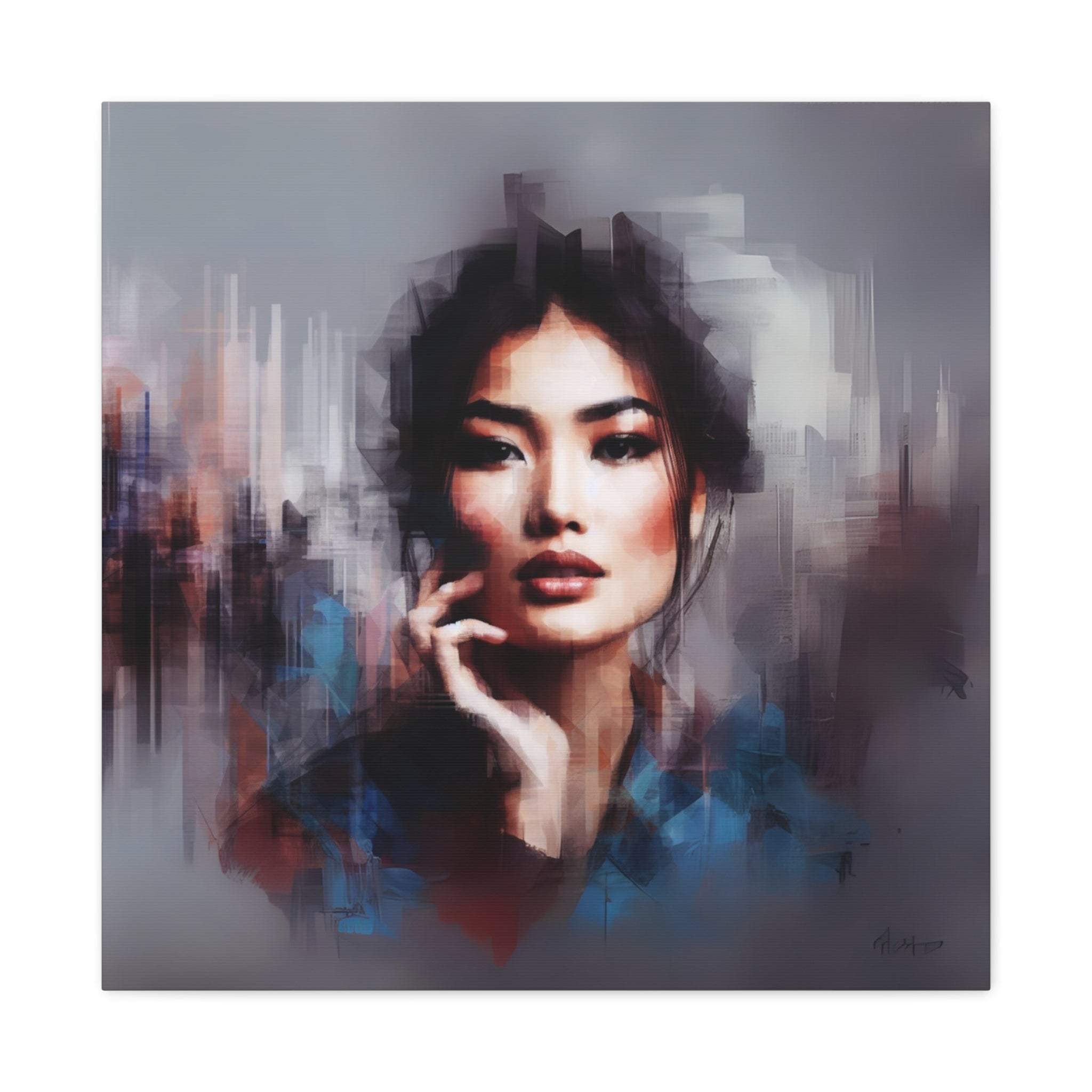 Abstract Portrait Canvas Art — Modern Asian Woman Matte Stretched Print