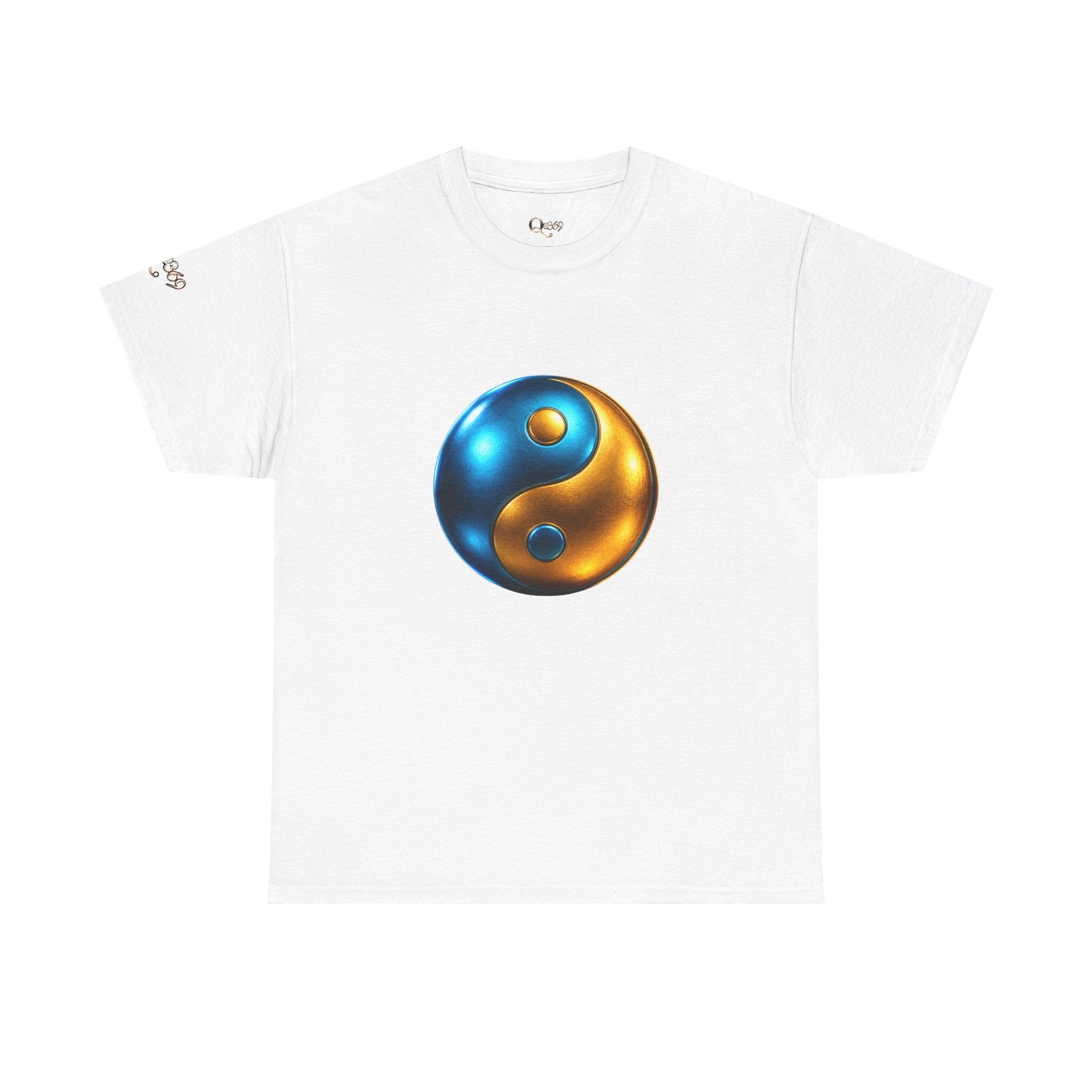 Yin Yang Metallic Graphic Tee — Blue & Gold Balance T-Shirt