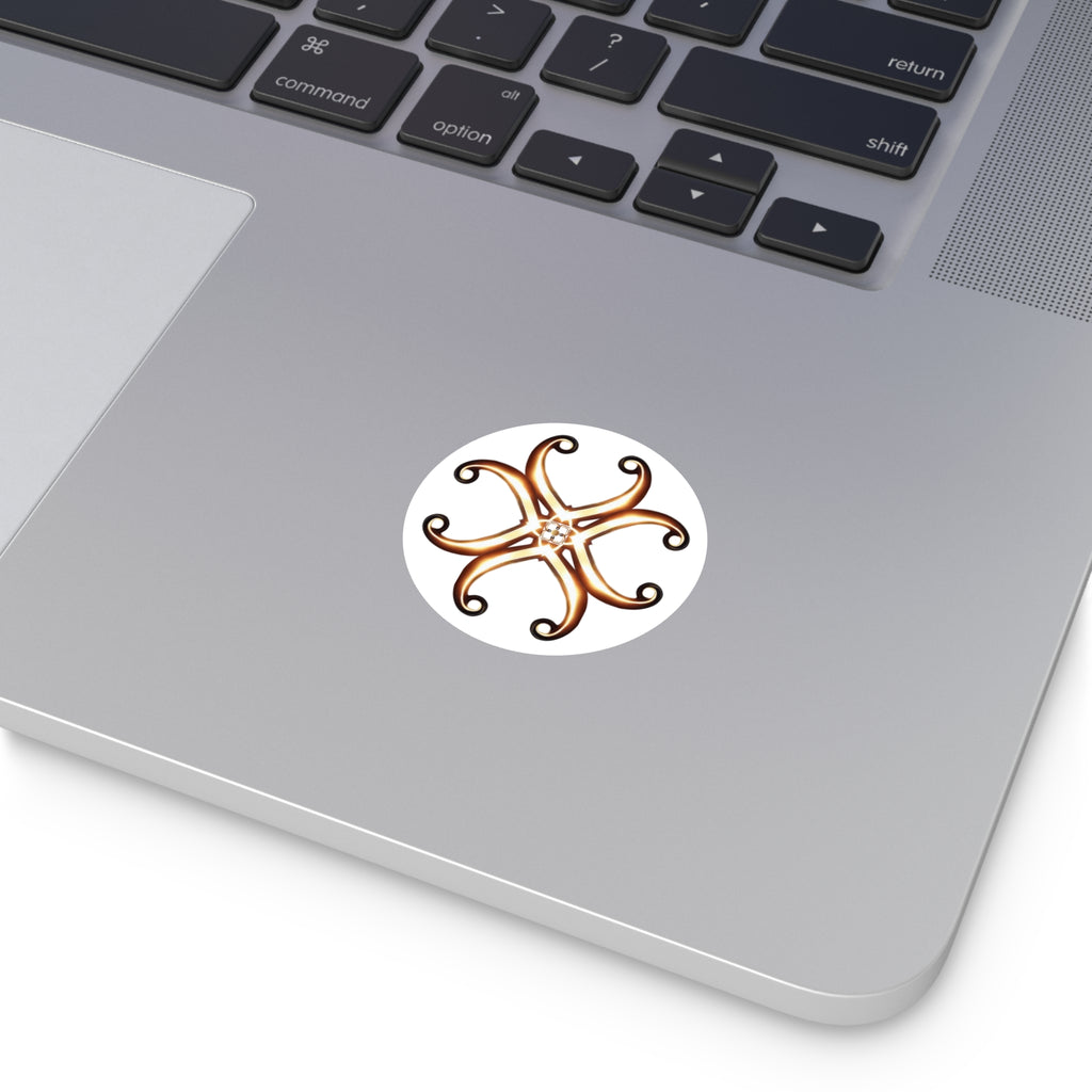 Honey-Gold Fleur Round Sticker — Decorative Laptop & Gear Decal