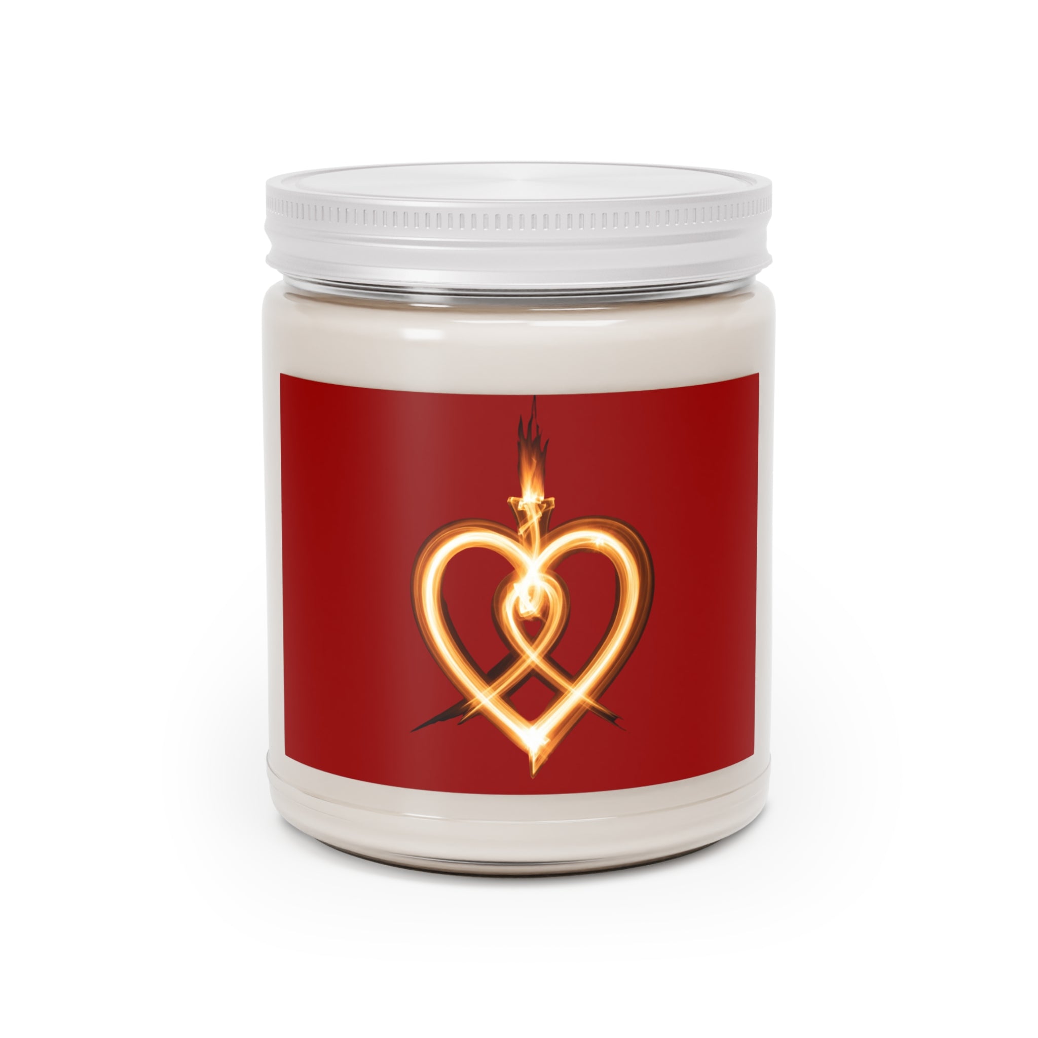 9oz Scented Soy Candle — Flaming Heart Design (White Lid)