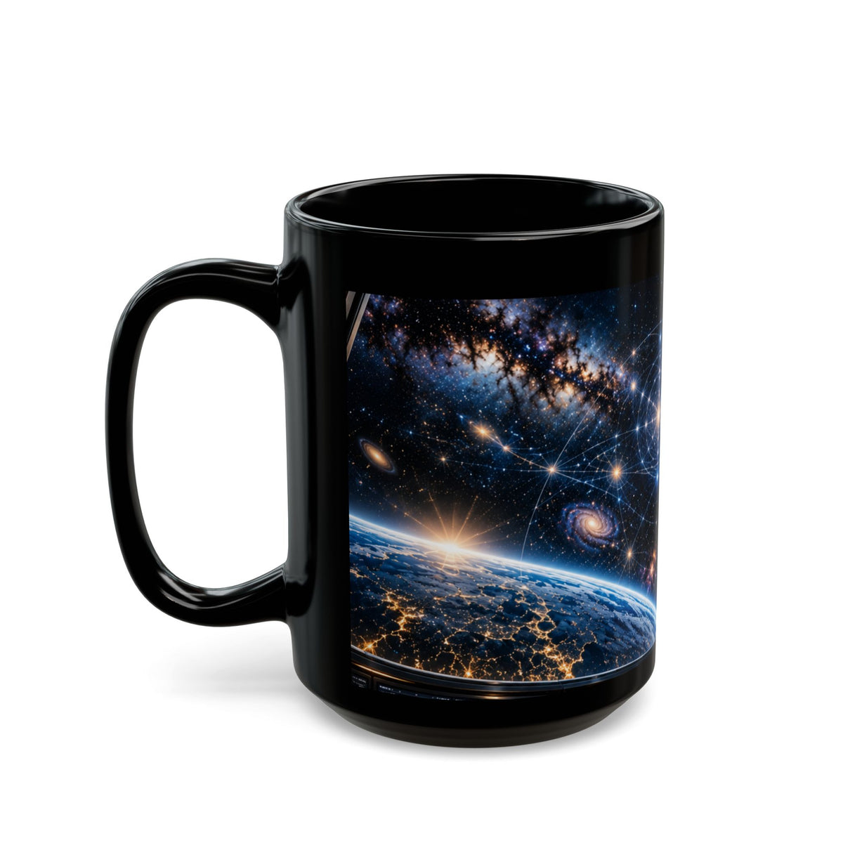 Galaxy Constellation Black Mug – Cosmic Spiral Stars & Nebula Coffee Cup (11oz/15oz)