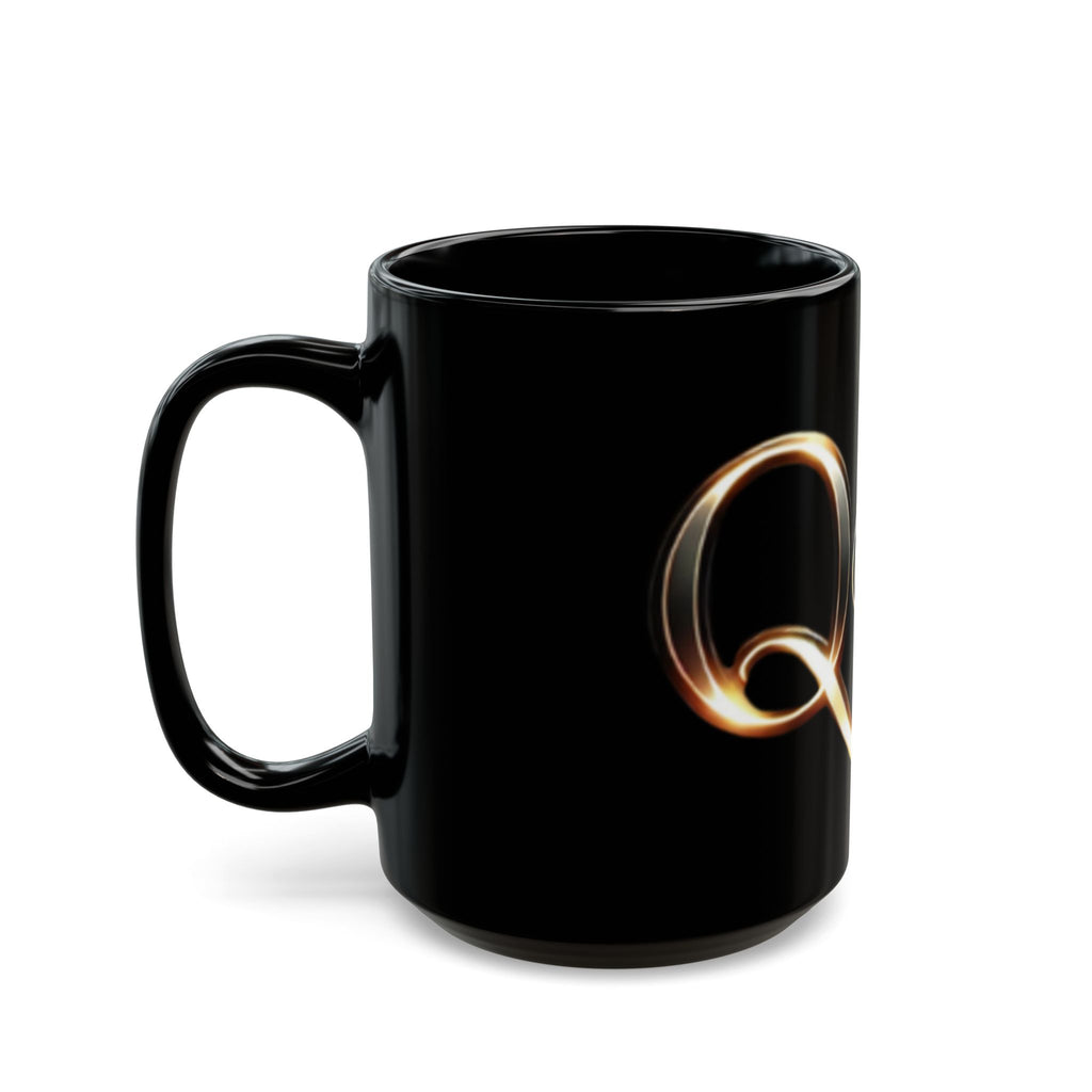 Black Ceramic Mug — Elegant Script "Q@369" Design