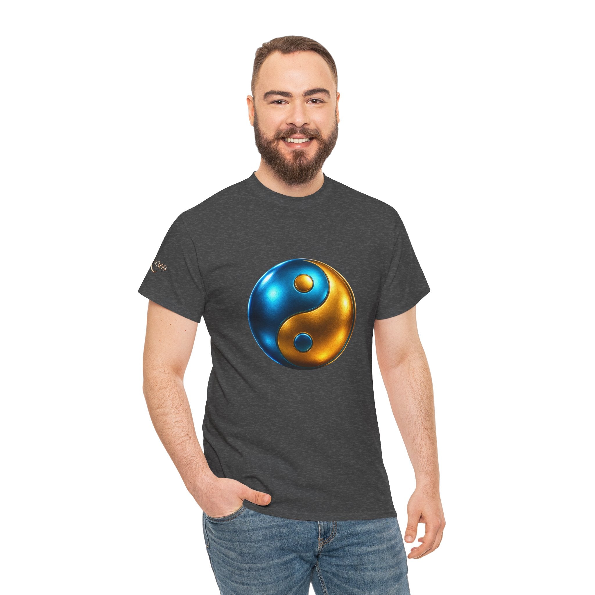Yin Yang Metallic Graphic Tee — Blue & Gold Balance T-Shirt