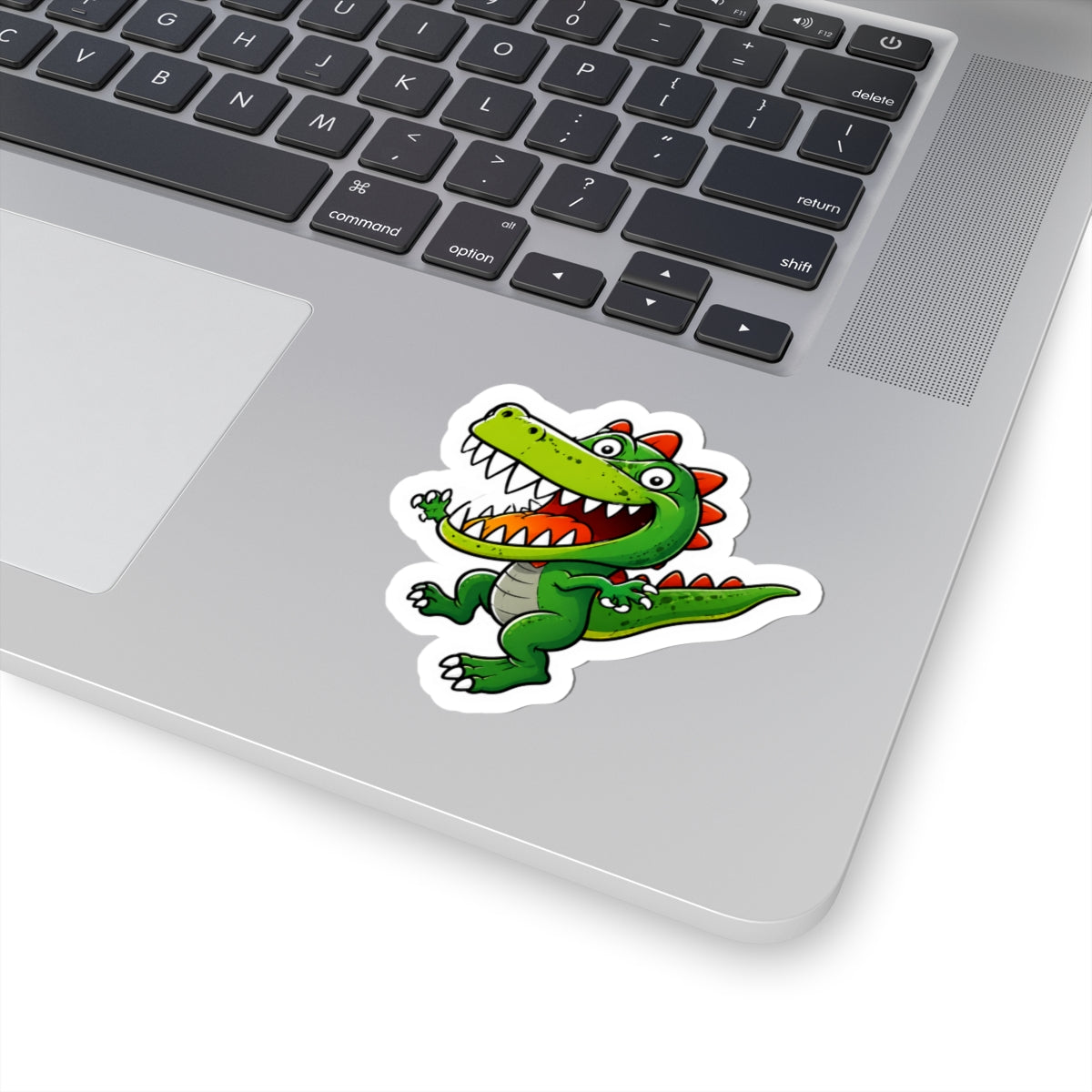 Cute Cartoon Crocodile Kiss-Cut Sticker — Funny Green Dino Laptop Decal