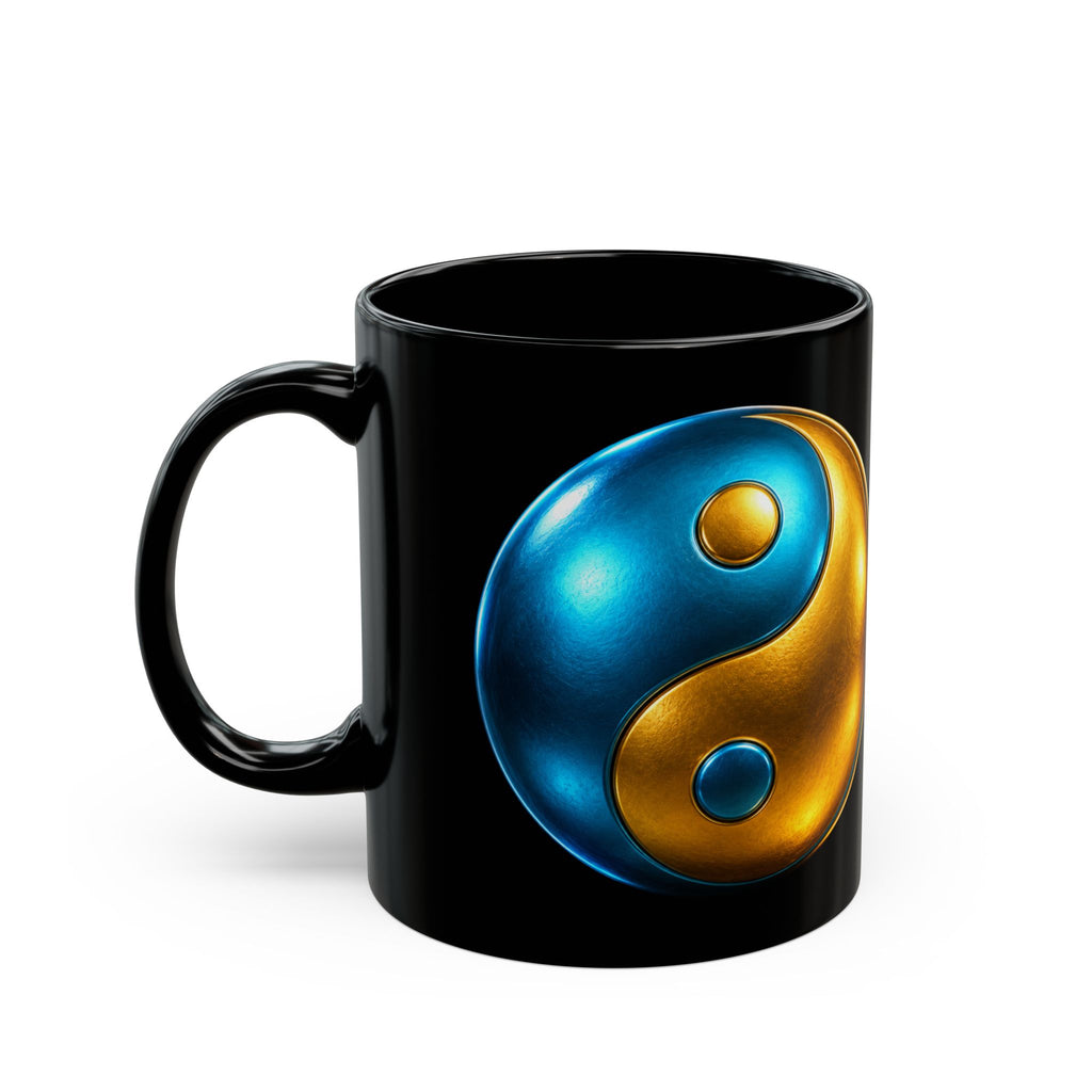 Yin Yang Metallic Blue & Gold Ceramic Mug (11oz, 15oz) — Spiritual Balance Gift