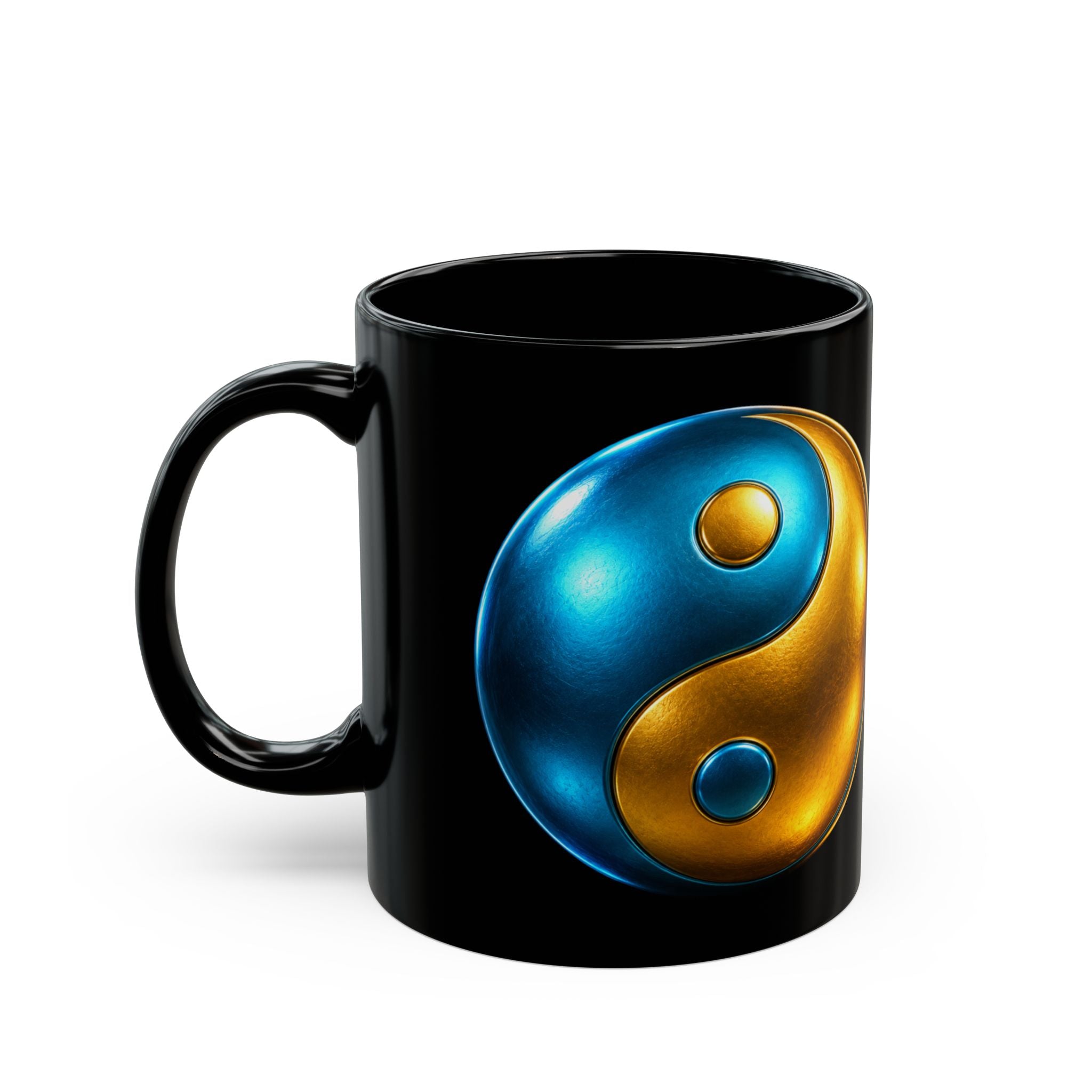 Yin Yang Metallic Blue & Gold Ceramic Mug (11oz, 15oz) — Spiritual Balance Gift