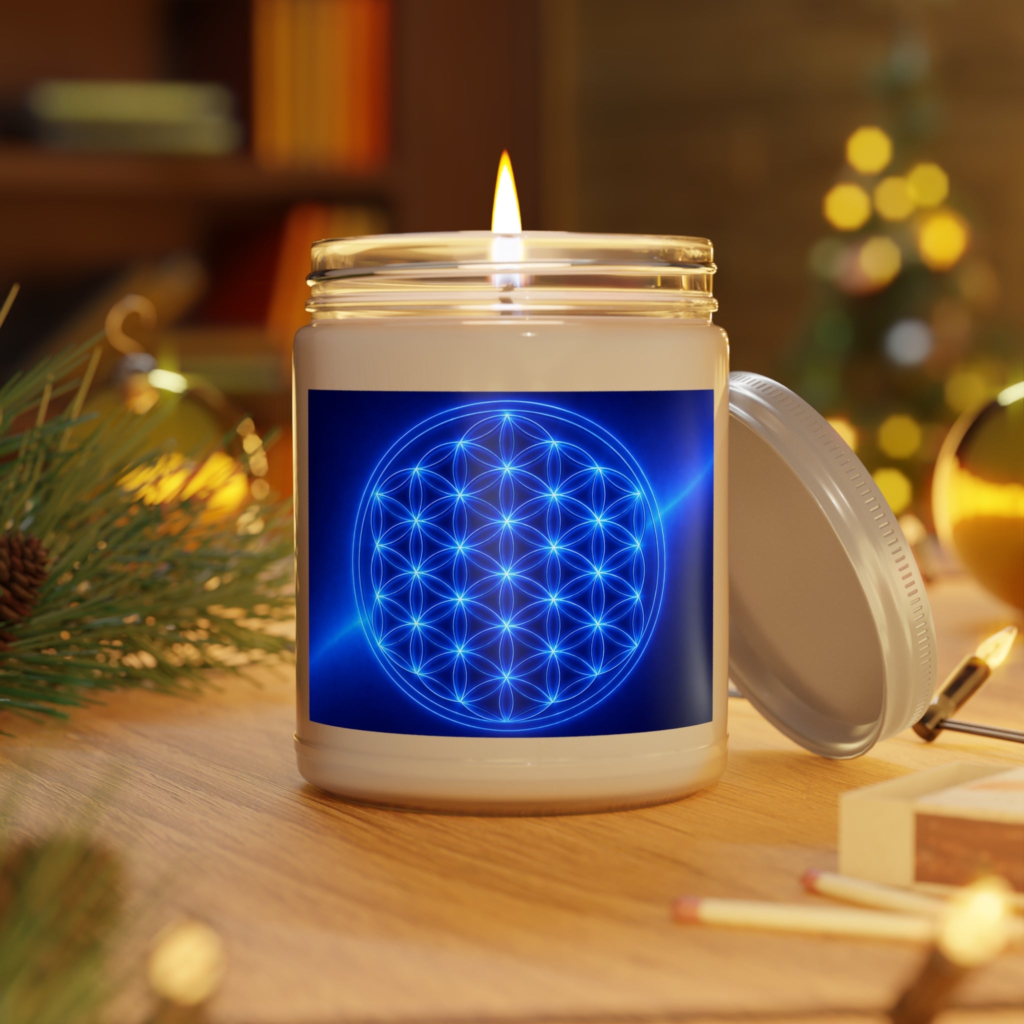 Soy Candle — Royal Blue Flower of Life Scented Jar (9 oz)