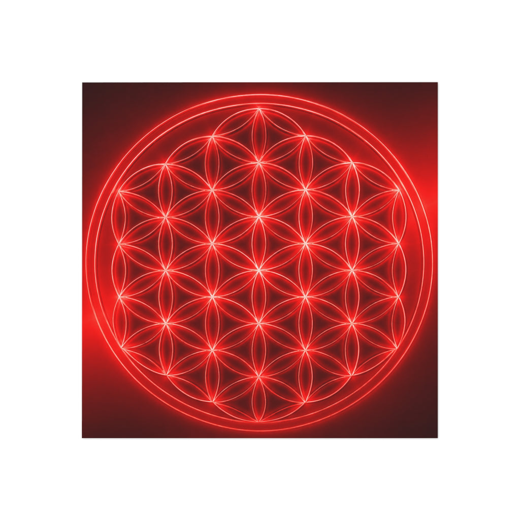 Red Neon Flower of Life Square Magnet — Spiritual Geometry Fridge Magnet