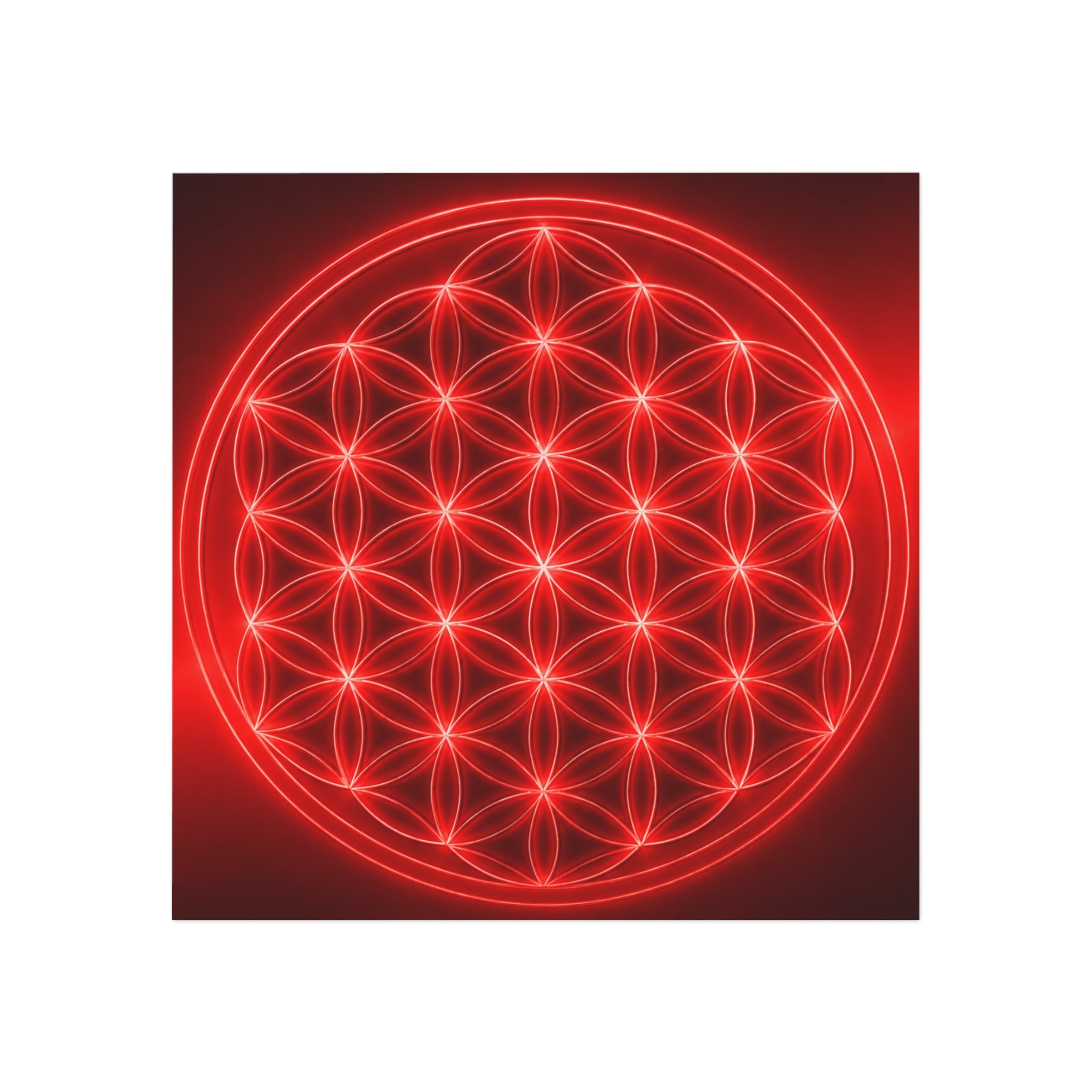Red Neon Flower of Life Square Magnet — Spiritual Geometry Fridge Magnet