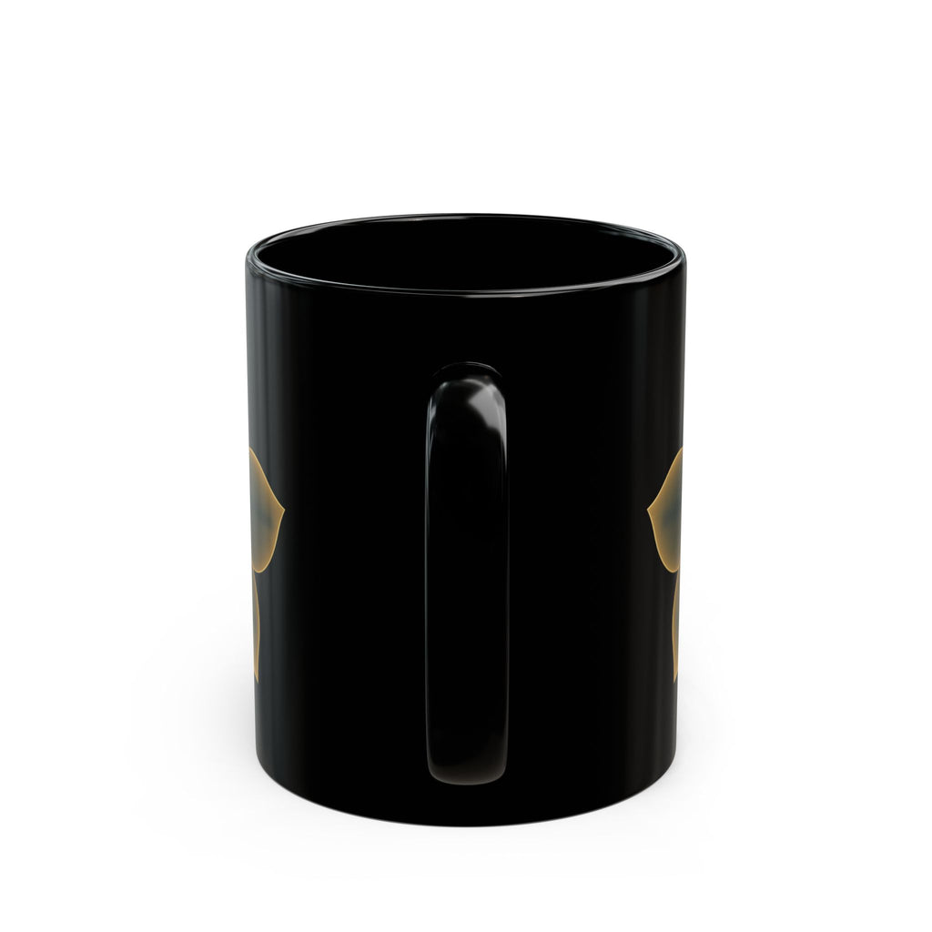 Black Ceramic Mug — Golden Floral Glow "Q@369" Design 11oz