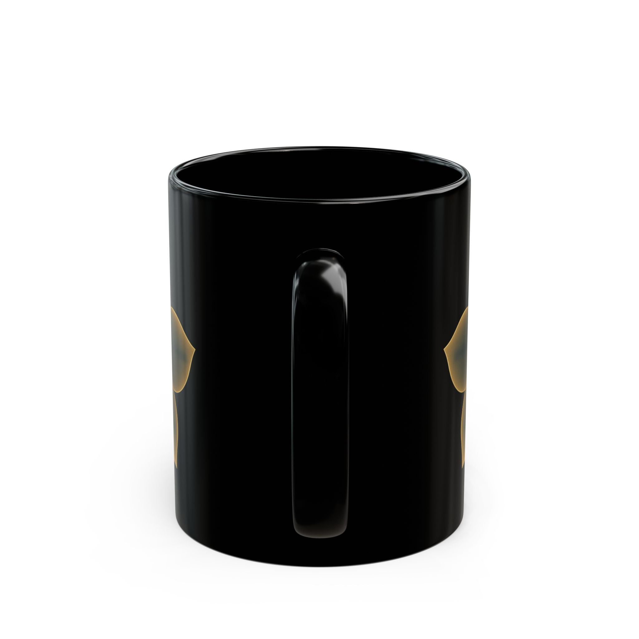 Black Ceramic Mug — Golden Floral Glow "Q@369" Design 11oz