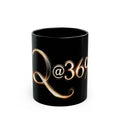 Black Ceramic Mug — Elegant Script "Q@369" Design